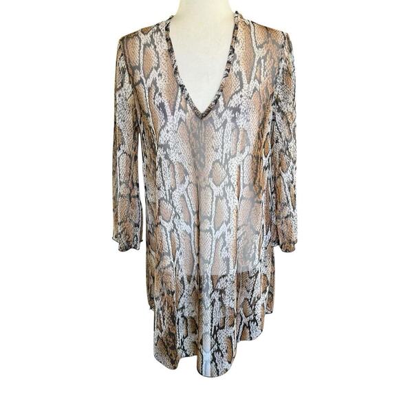 Jordan Taylor Animal Print Sheer Tunic Small 3/4 Sleeve Snake Mobwife Sexy - Picture 1 of 11